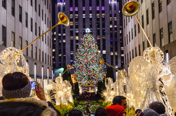The Rockefeller Center Christmas tree all decked out.