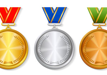 A set of gold, silver and bronze awards for the Olympics.