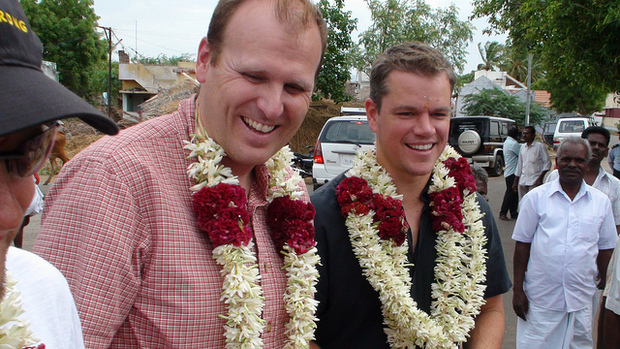 Gary White and Matt Damon visit water projects in India