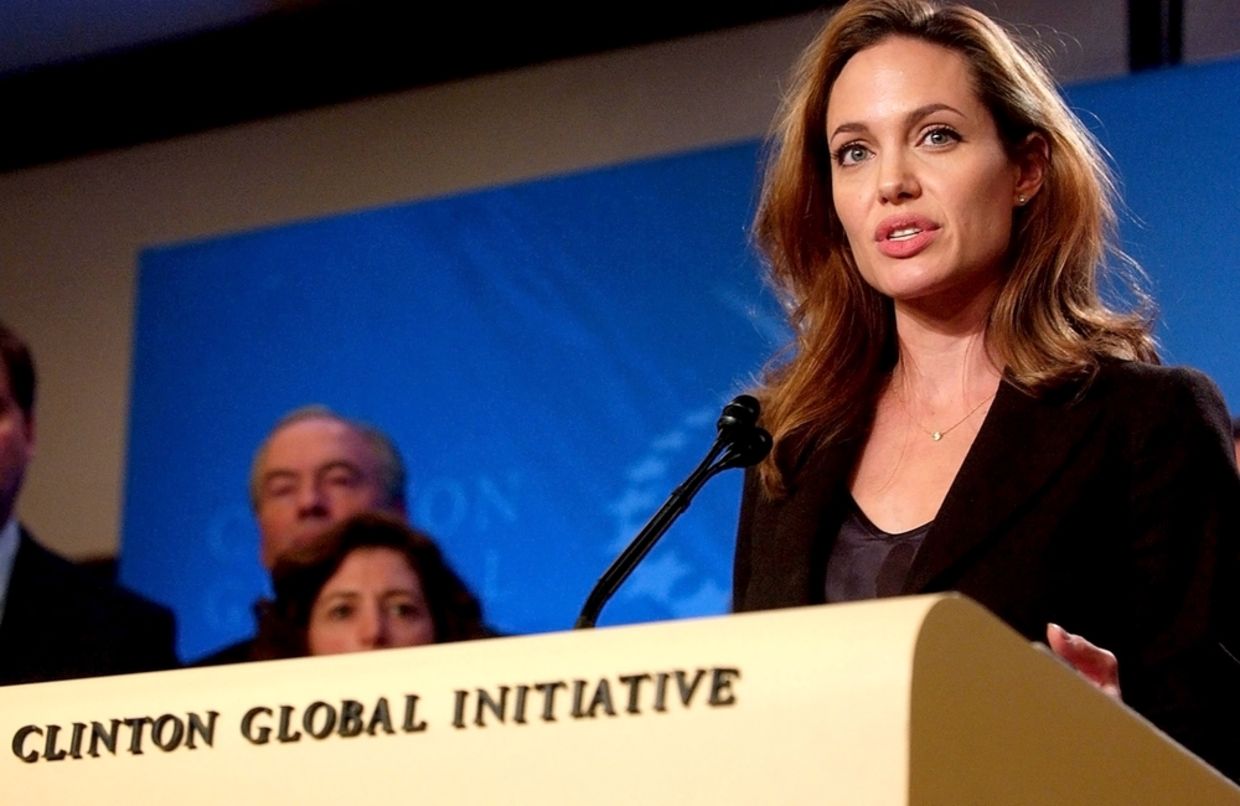 Angelina Jolie at the press conference for The Third Annual Clinton Global Initiative Summit in 2007 (Everett Collection / Shutterstock.com)