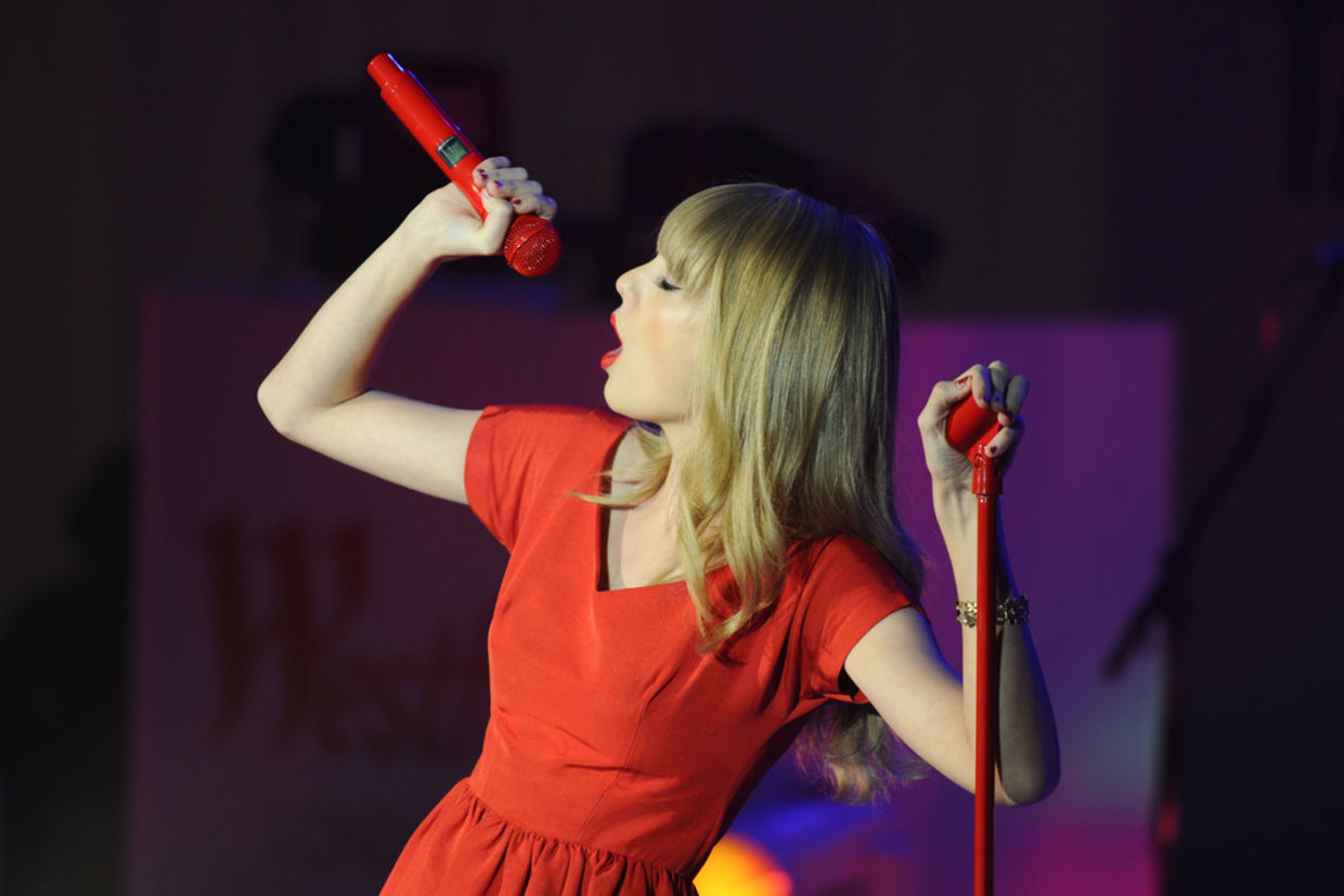 Taylor Swift performs at Westfield Shepherd's Bush, London.