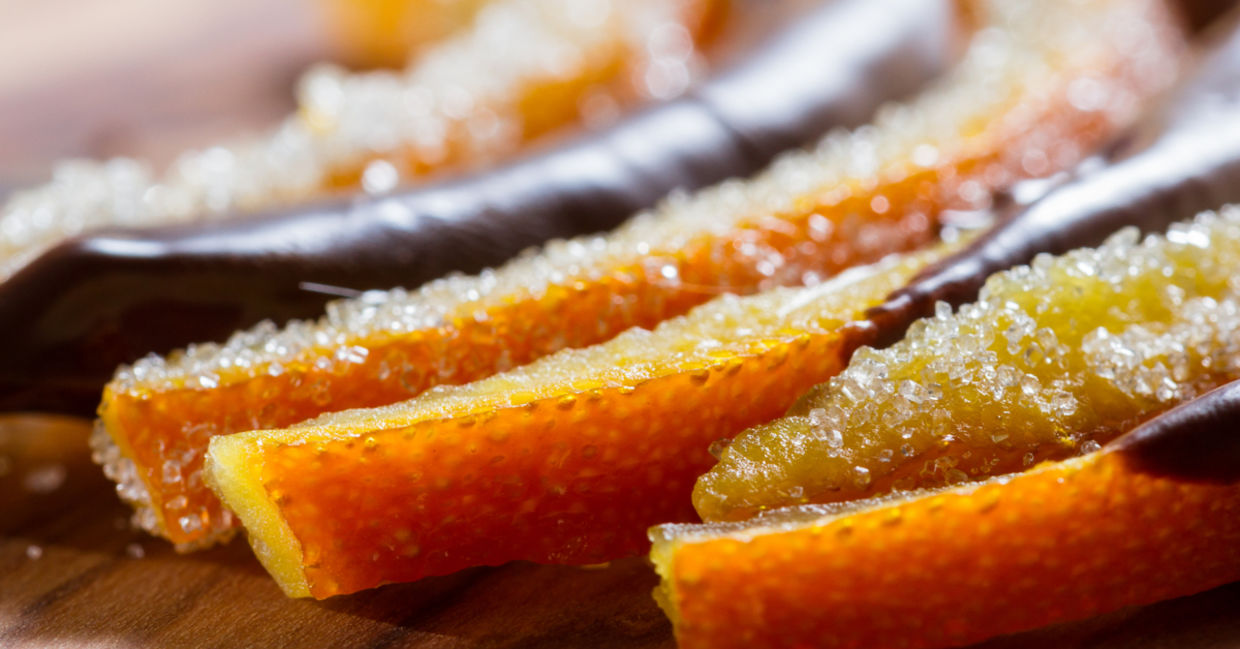 Candied orange peel, with a few dipped in chocolate.