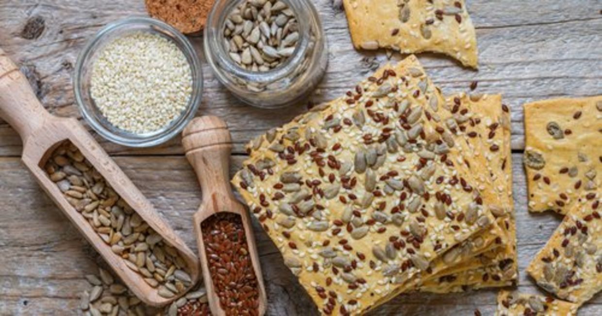 Seeds you can use for DIY crackers include flax, sunflower, and sesame seeds.
