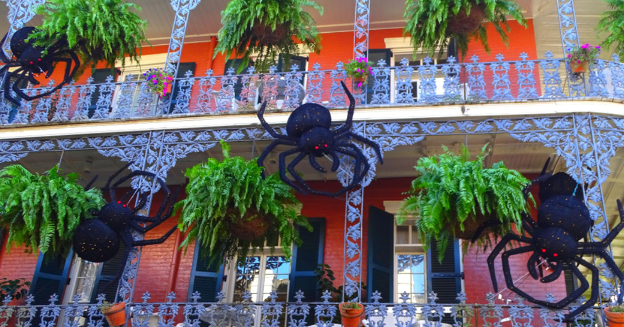 Mansions decorated for Halloween in New Orleans.