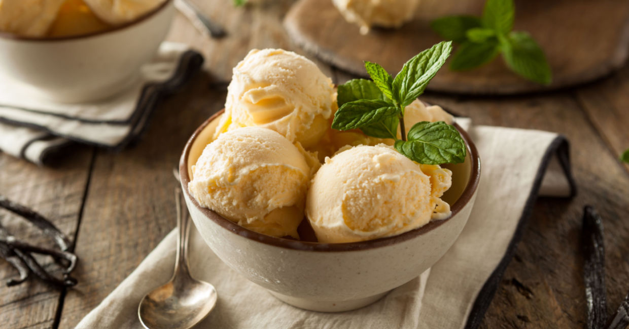 Vanilla plant-based ice cream .