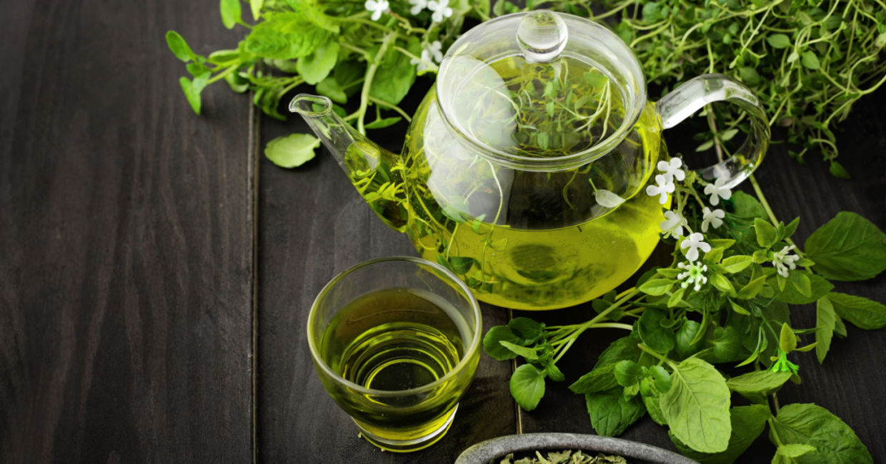 Brewing healthy green tea.