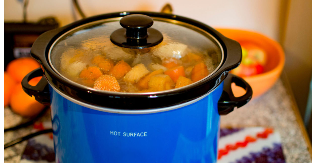 Cooking a stew in a slow cooker.