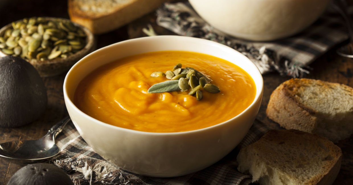 Hearty pumpkin soup makes a good winter dinner.