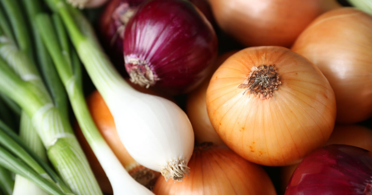 Several varieties of onions.
