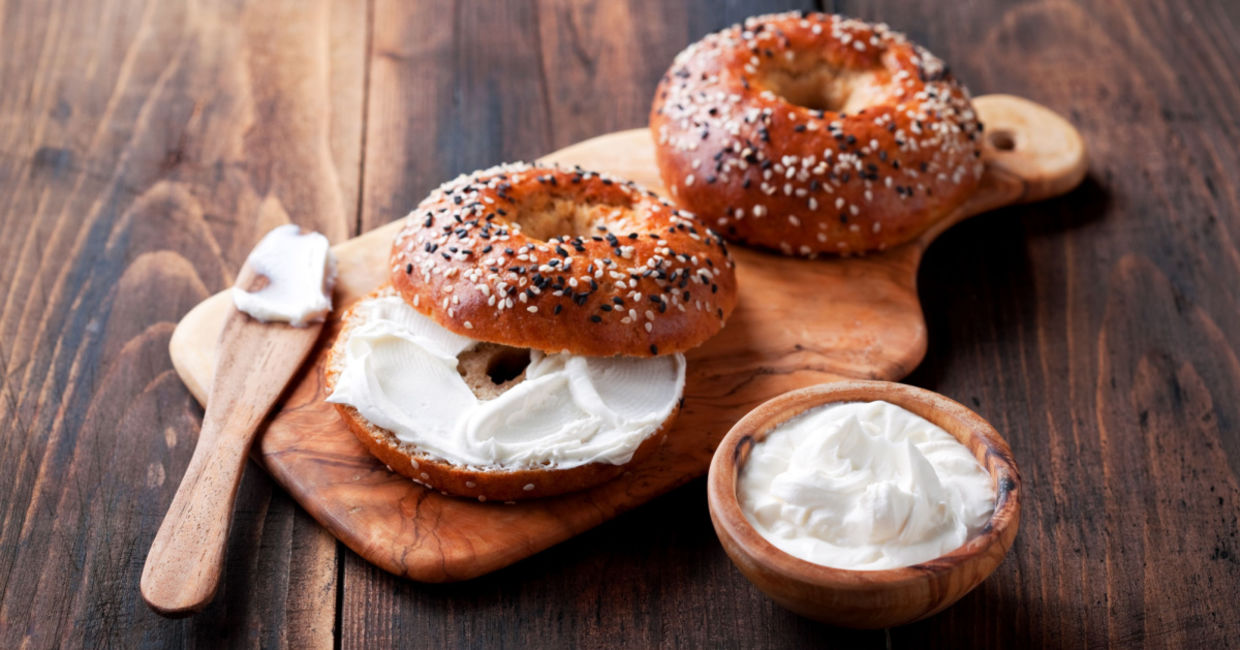 Bagel and low fat cream cheese.