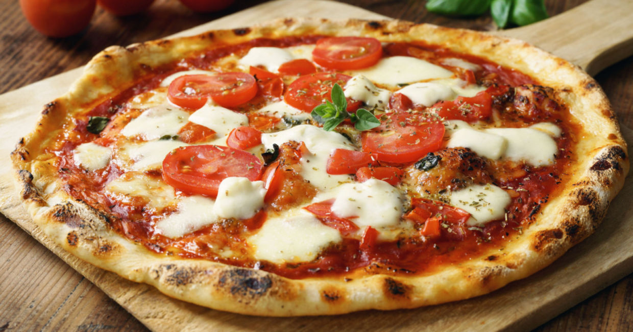 Homemade pizza with fresh mozzarella.
