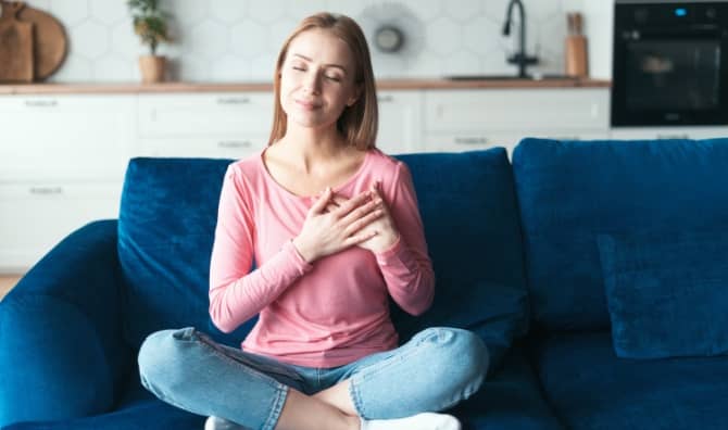 Woman showing self-compassion.