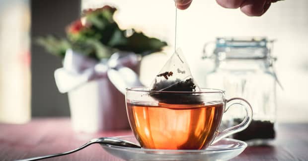 Tea bag in a clear cup