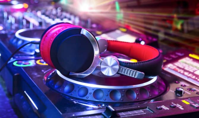DJ spinning LPs.