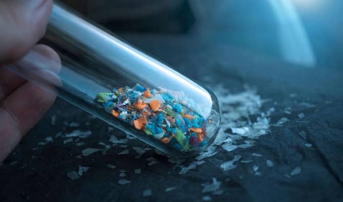 Water samples containing microplastics.