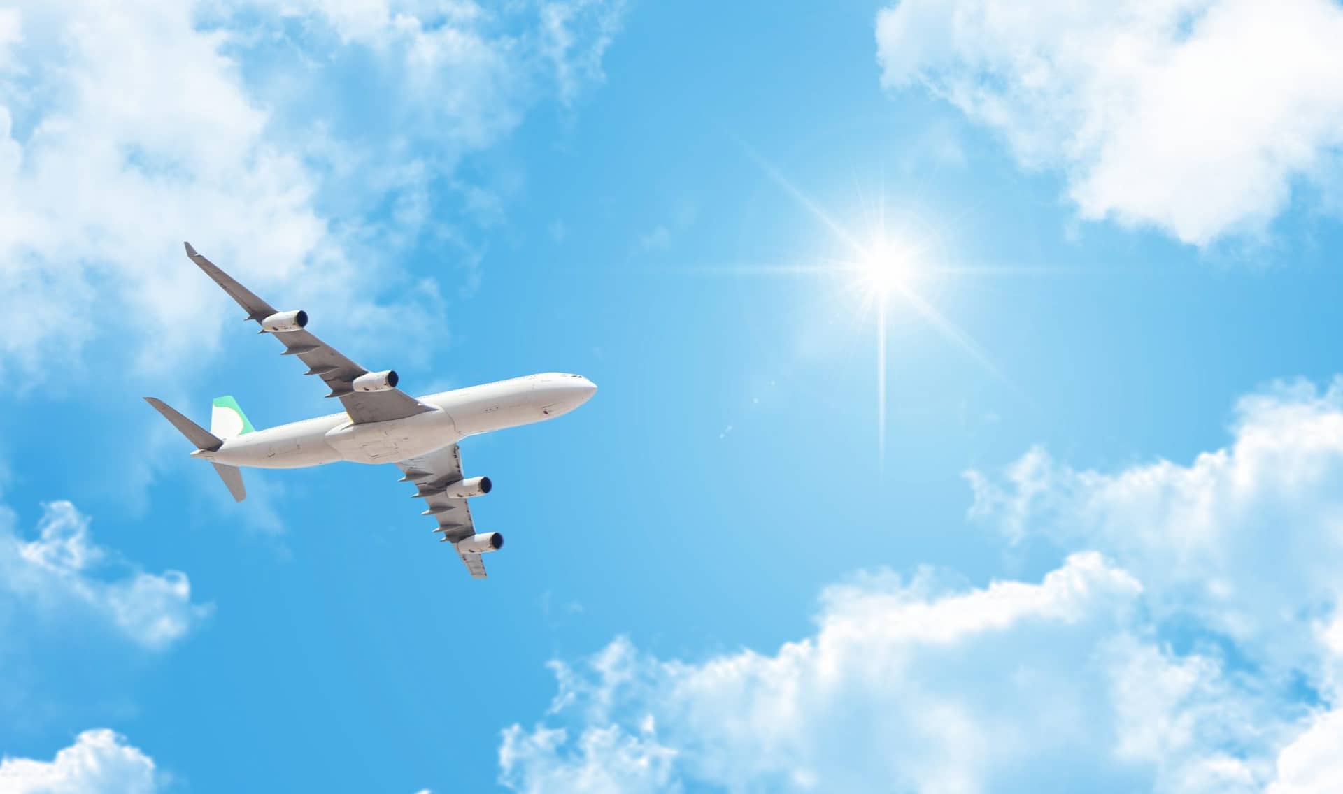 A plane in the sky.