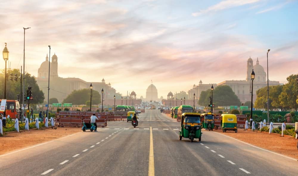 The road to the Presidential Residence in New Delhi, India.