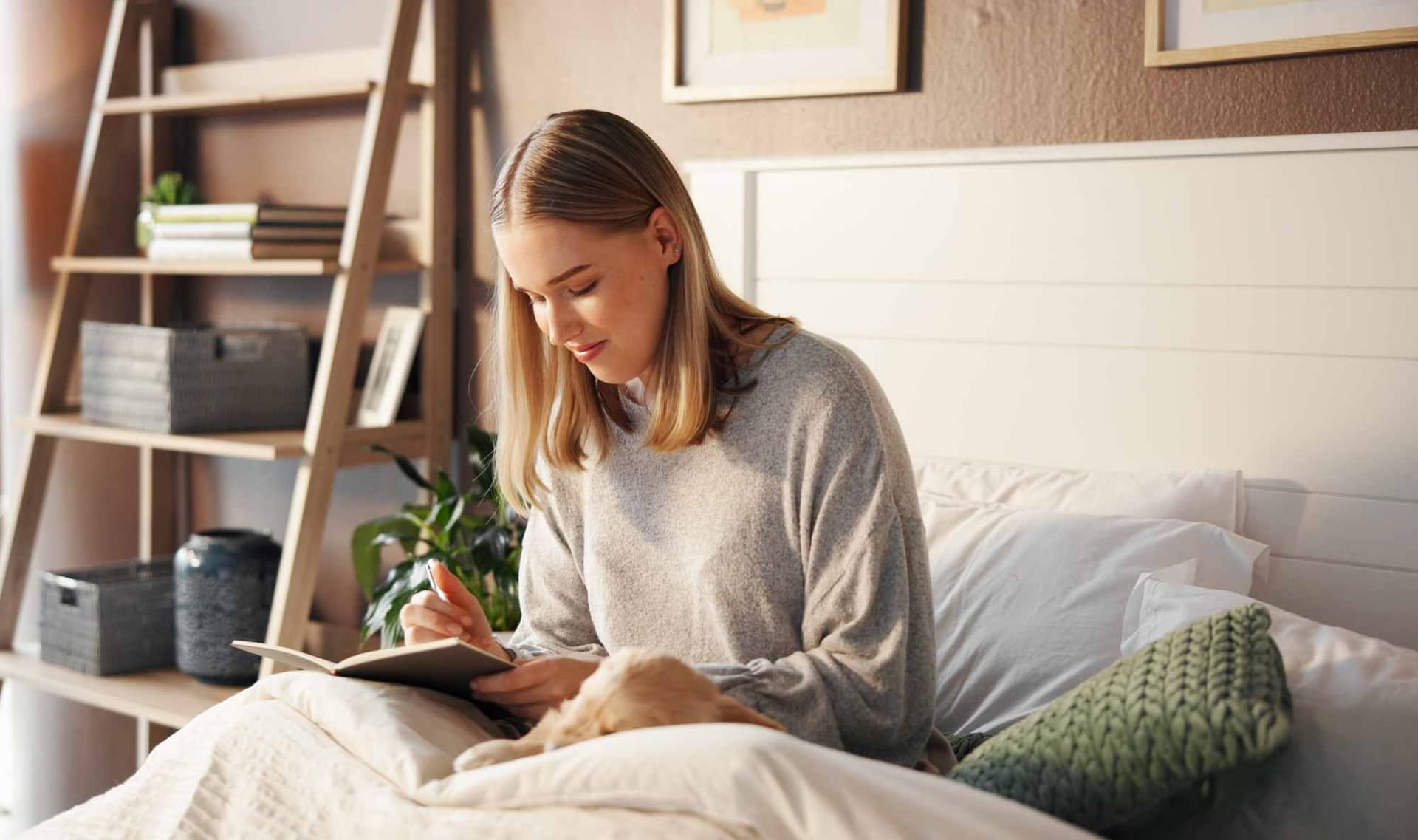 A woman journaling.