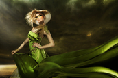 Fashion model wearing green