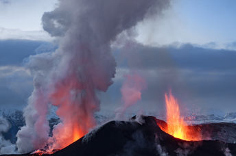Volcano eruption in Eyjafjallajokull in Iceland