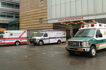Ambulances parked at NYU Langone Medical Center in Manhattan