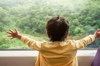 Boy enjoying scenic train travel