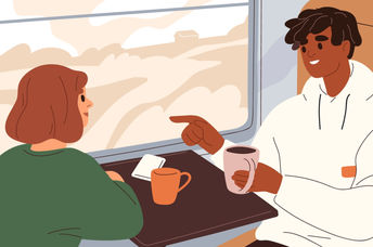 Talking to a stranger on a train.