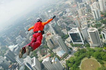 BASE jumping from tall building.
