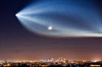 The SpaceX Falcon 9 rocket, as seen on an earlier journey over downtown Phoenix.