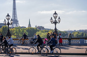 Parisians riding bikes on the annual car-free day.