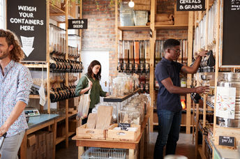 Shoppers at a zero-waste market.