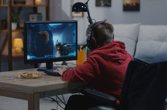 A child plays a video game.