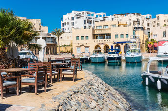 El Gouna resort hotels are located on small islands connected by bridges and canals.