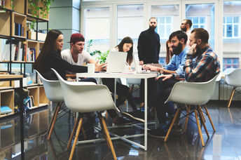 Group of people discussing.