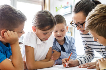 A teacher with her students.