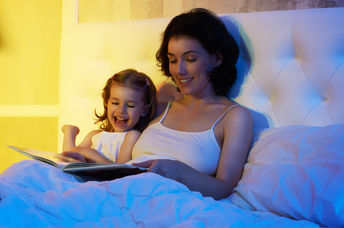 Reading a book before bedtime.