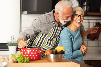 Couple preparing a healthy meal together in the kitchen
