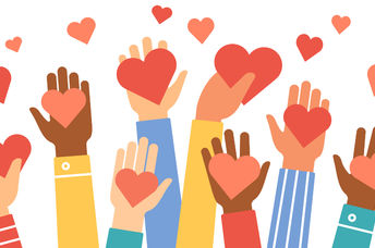 Hands holding a heart symbol.