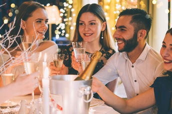 Dinner in a restaurant.