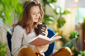 Relaxing with a cup of tea.