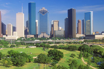 Houston skyline from Memorial Park before the restoration.