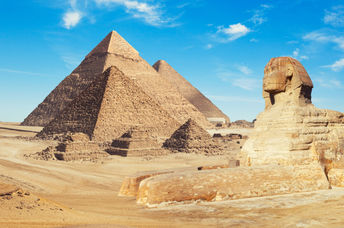The Sphinx and pyramids of Giza in Egypt.