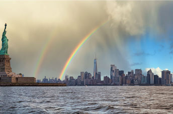 A double rainbow over New York City.
