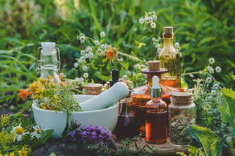 Healing herbs and essential oils.