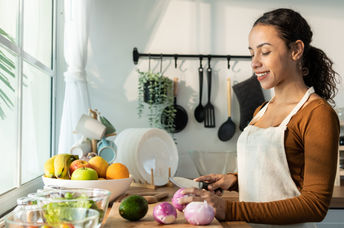 woman preparing a healthy vegan meal.