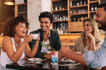 Friends having coffee.