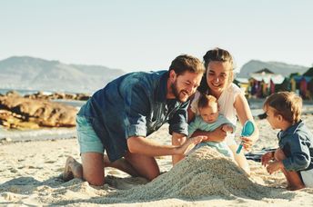 Family spending a day at the beach,