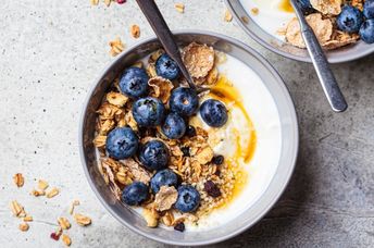 Healthy blueberry yogurt bowl.