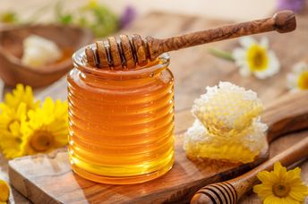 Organic honey in a jar.