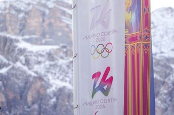 Coerina D'Ampezzo, Italy with Olympic flag.